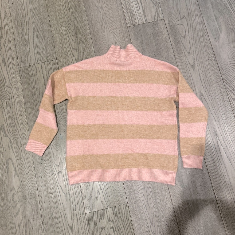 Anthropologie Elegant Pink and Tan Striped Women's Turtleneck Sweater NWOT